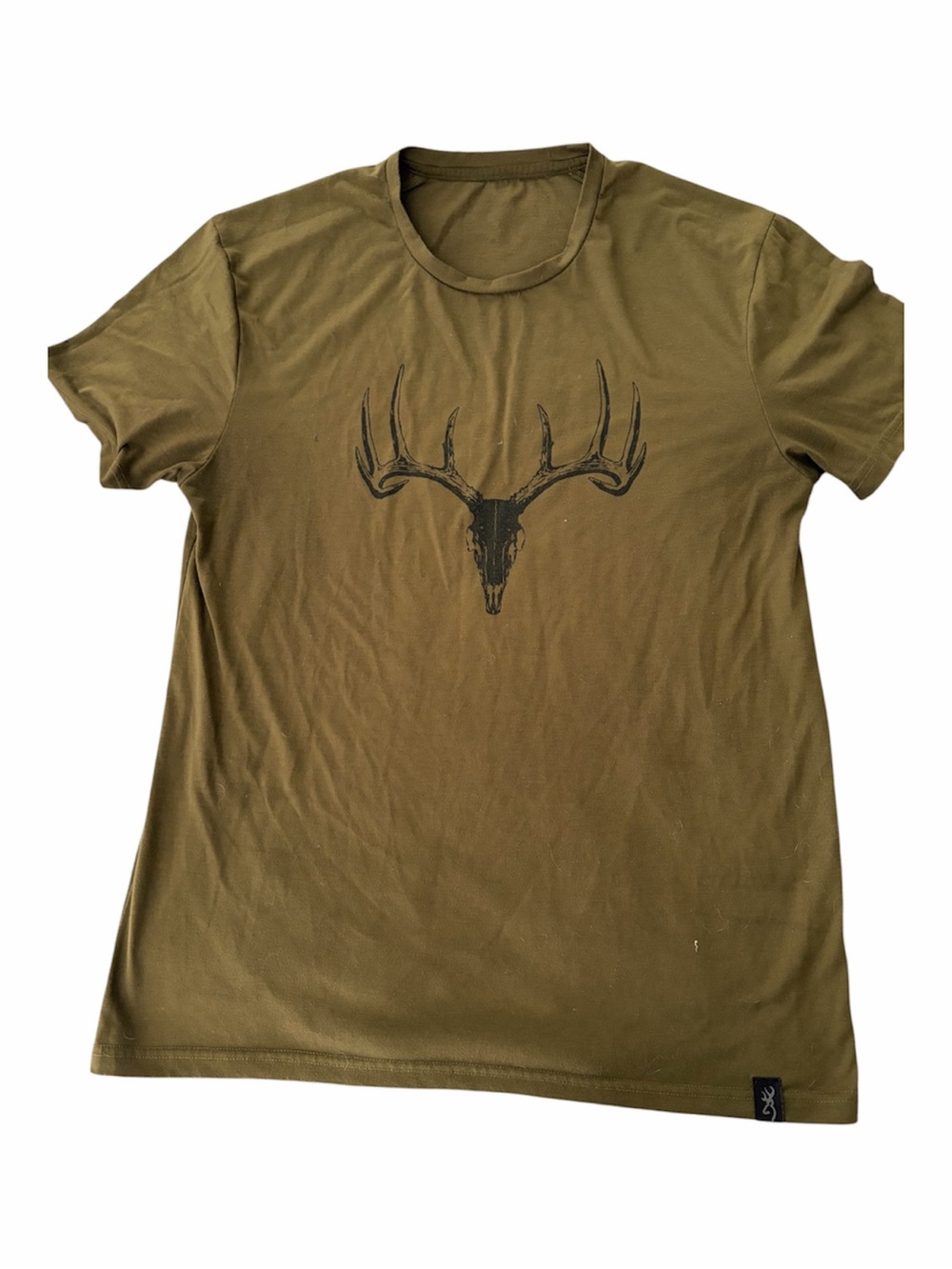 Olive Deer Skull Graphic Tee - Men's Casual Shirt Size XL